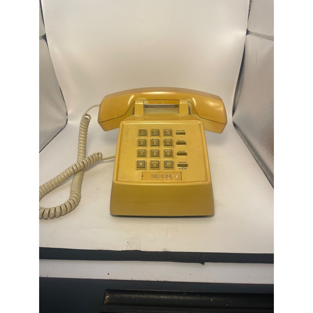 Vtg Western Electric AT&T Yellow Touch Tone Desk Phone Untested Decor Retro Prop